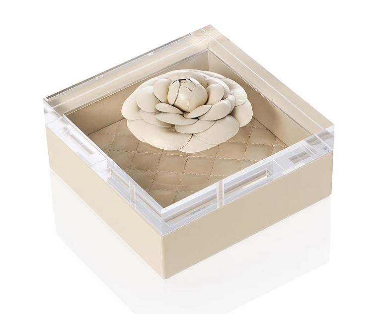 LEATHER BOX W/ QUILTED PADDED LINING - IVORY