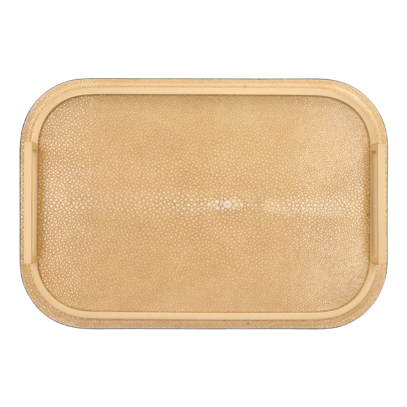 BELLINI TRAY RECTANGULAR MEDIUM REAL SHAGREEN: IVORY STITCHING