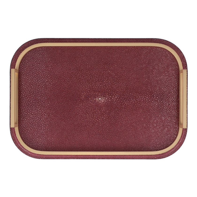 BELLINI TRAY RECTANGULAR SMALL REAL SHAGREEN: BORDEAUX