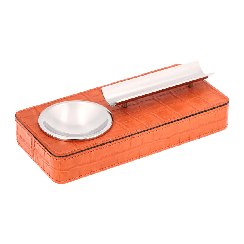 PINAR CIGAR ASHTRAY PRINTED CALFSKIN CROCODILE : MANGO