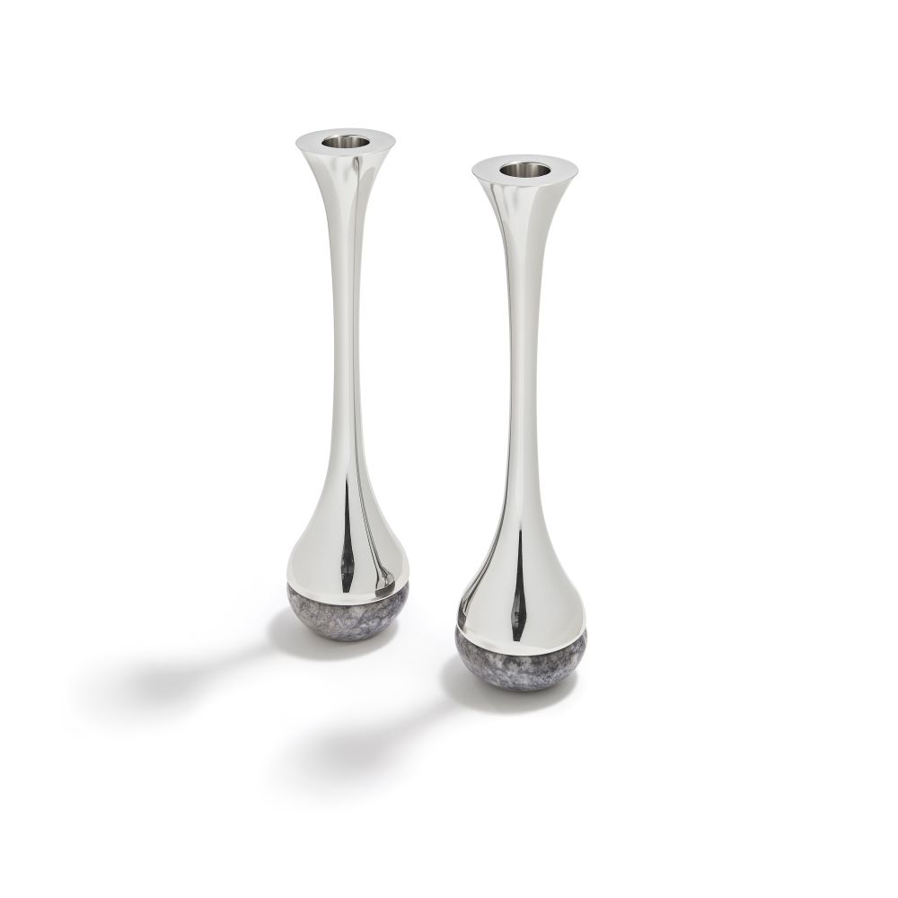 Dual Candle Holders Marble / Silver
