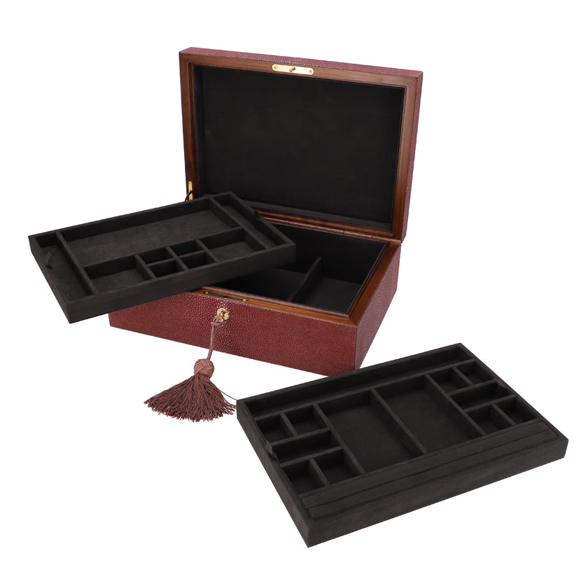 Platinum Jewelry Box with 2 Trays Bordeaux
