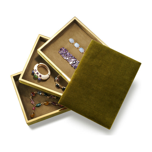 Valentina Velvet Stacked Jewelry Box Moss