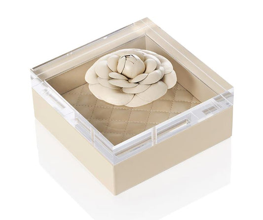 LEATHER BOX W/ QUILTED PADDED LINING - IVORY