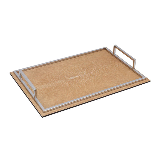 DEFILE TRAY RECTANGULAR MEDIUM REAL SHAGREEN: IVORY STITCHING